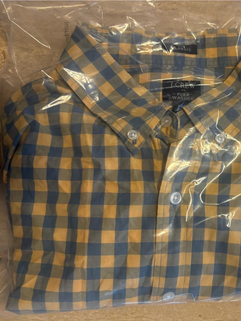 J.Crew Mens XXL Flex Washed Classic Fit Blue Yellow Gingham Shirt #0077
